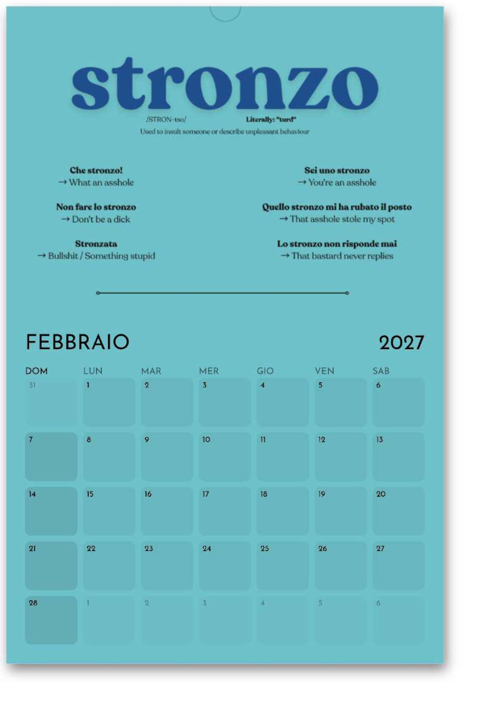 Italian Swearing Calendar 2027 | Learn Italian Slang & Swear Words | Funny Italian Gift | A3 Wall Calendar | Adult Language Learning Gift