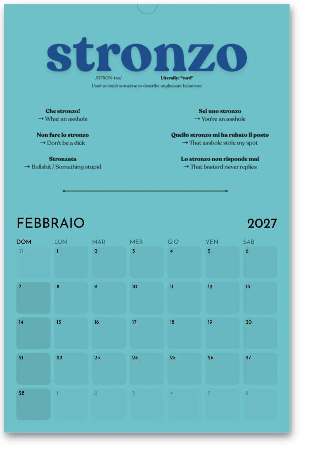Italian Swearing Calendar 2027 | Learn Italian Slang & Swear Words | Funny Italian Gift | A3 Wall Calendar | Adult Language Learning Gift