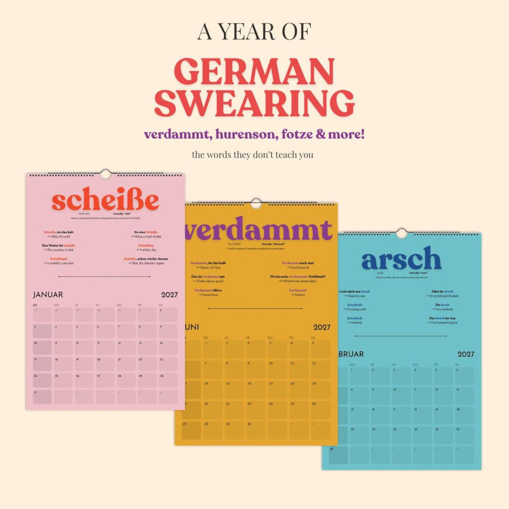 German Swearing Calendar 2027 | Learn German Slang & Swear Words | Funny German Gift | A3 Wall Calendar | Adult Language Learning Gift