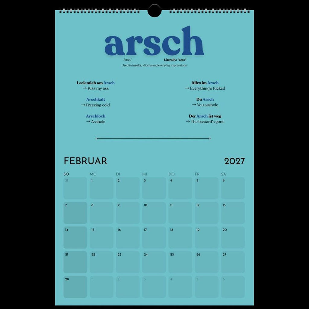 German Swearing Calendar 2027 | Learn German Slang & Swear Words | Funny German Gift | A3 Wall Calendar | Adult Language Learning Gift