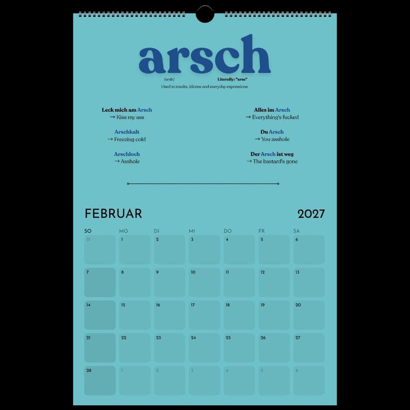 German Swearing Calendar 2027 | Learn German Slang & Swear Words | Funny German Gift | A3 Wall Calendar | Adult Language Learning Gift