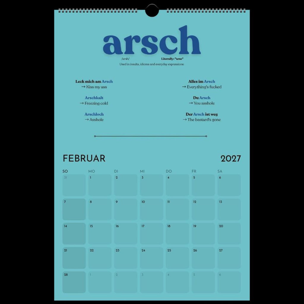 German Swearing Calendar 2027 | Learn German Slang & Swear Words | Funny German Gift | A3 Wall Calendar | Adult Language Learning Gift