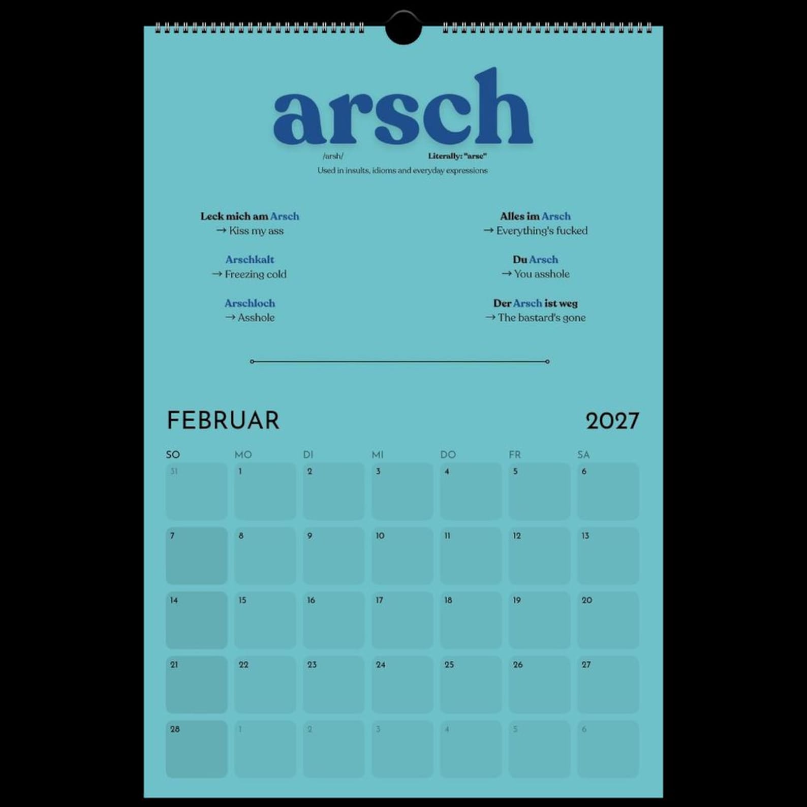 German Swearing Calendar 2027 | Learn German Slang & Swear Words | Funny German Gift | A3 Wall Calendar | Adult Language Learning Gift