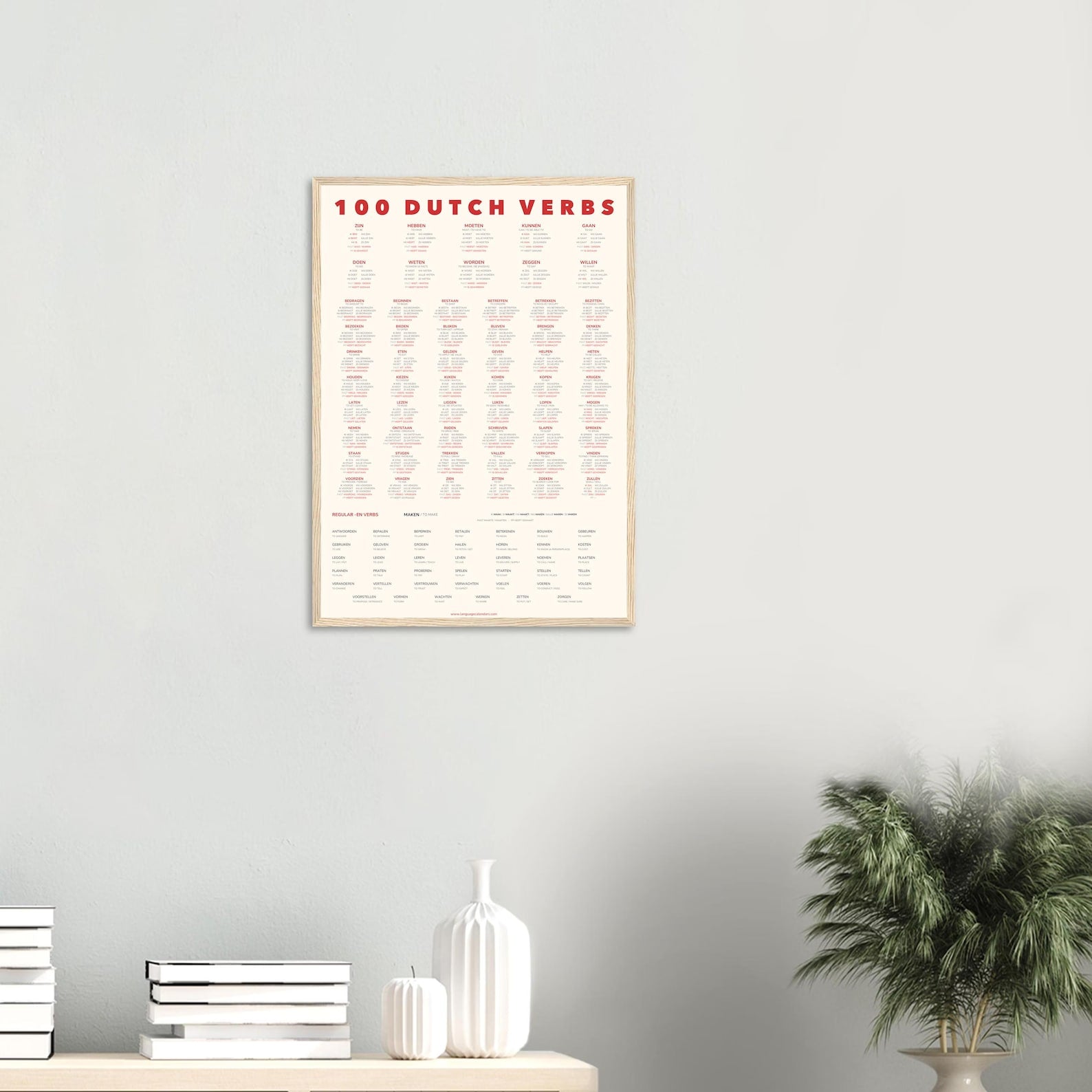 100 Dutch Verbs | A2 Minimalist Language Poster