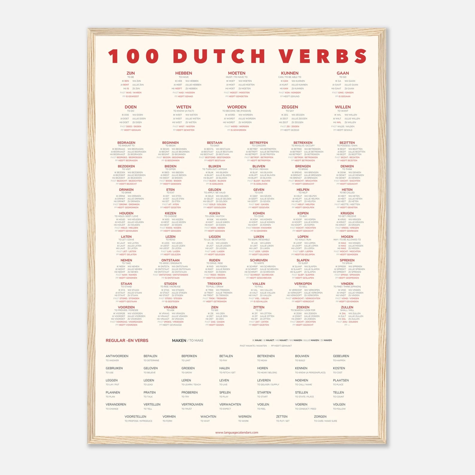100 Dutch Verbs | A2 Minimalist Language Poster