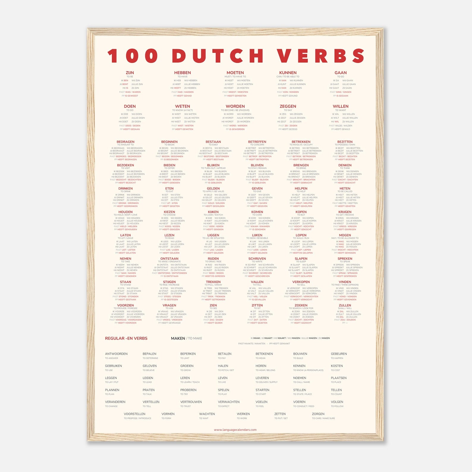 100 Dutch Verbs | A2 Minimalist Language Poster
