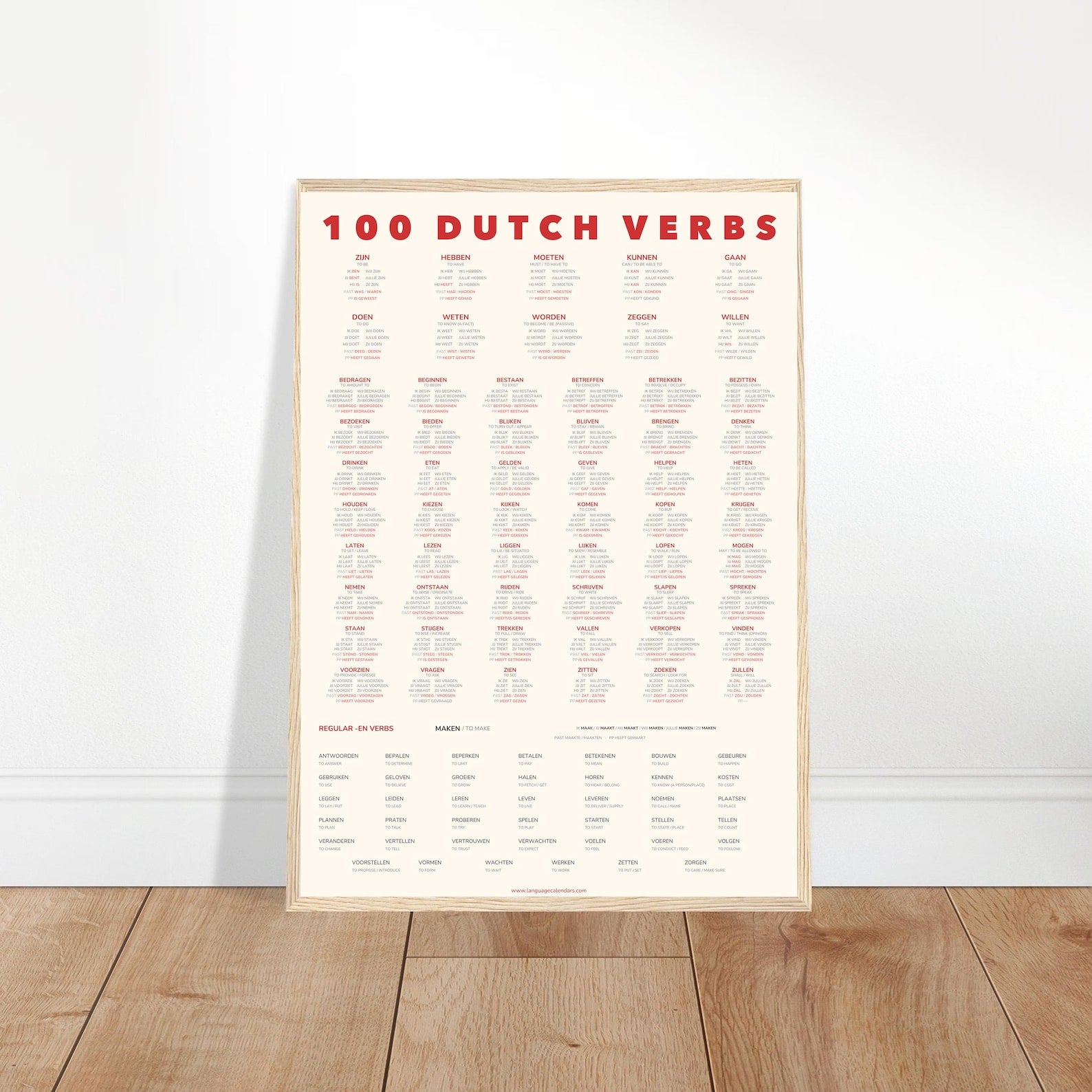 100 Dutch Verbs | A2 Minimalist Language Poster