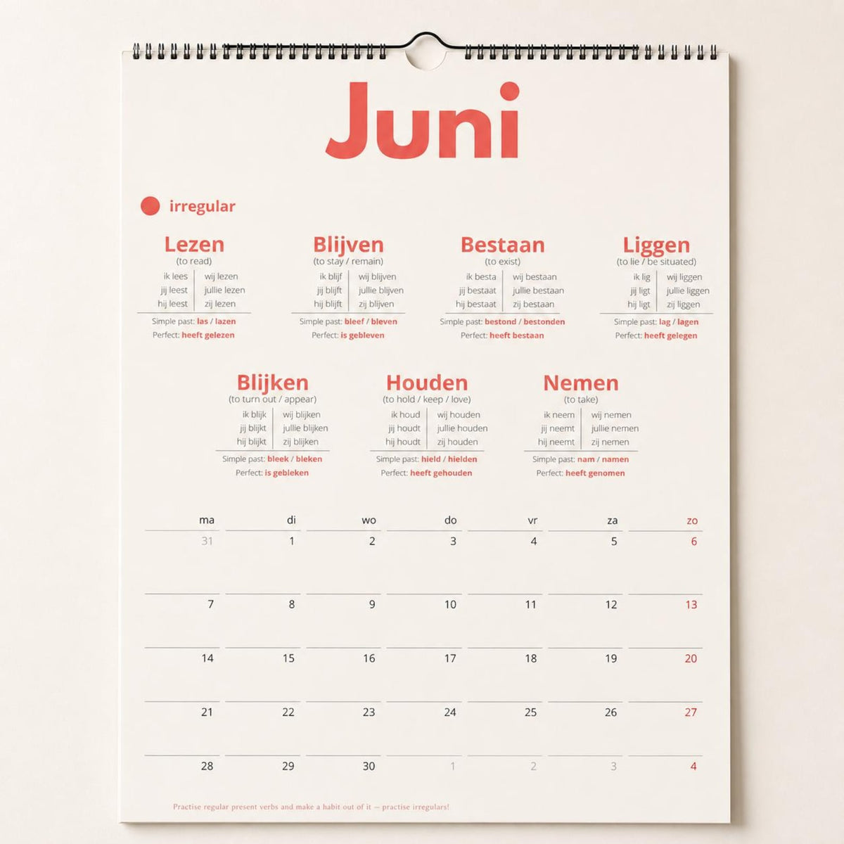 Dutch Verb Calendar 2027 – Learn Dutch, A3 Language Learning Wall Calendar