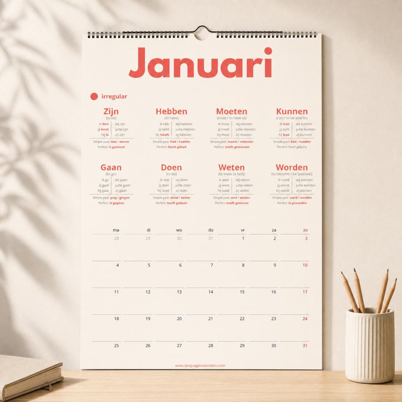 Dutch Verb Calendar 2027 – Learn Dutch, A3 Language Learning Wall Calendar