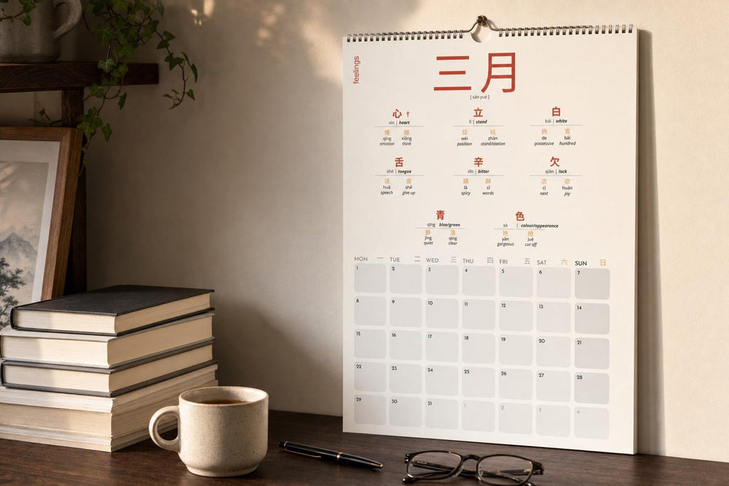 Mandarin Radicals Calendar 2027, 100 Chinese Character Components, A3 Language Learning Wall Calendar, Chinese Study Gift