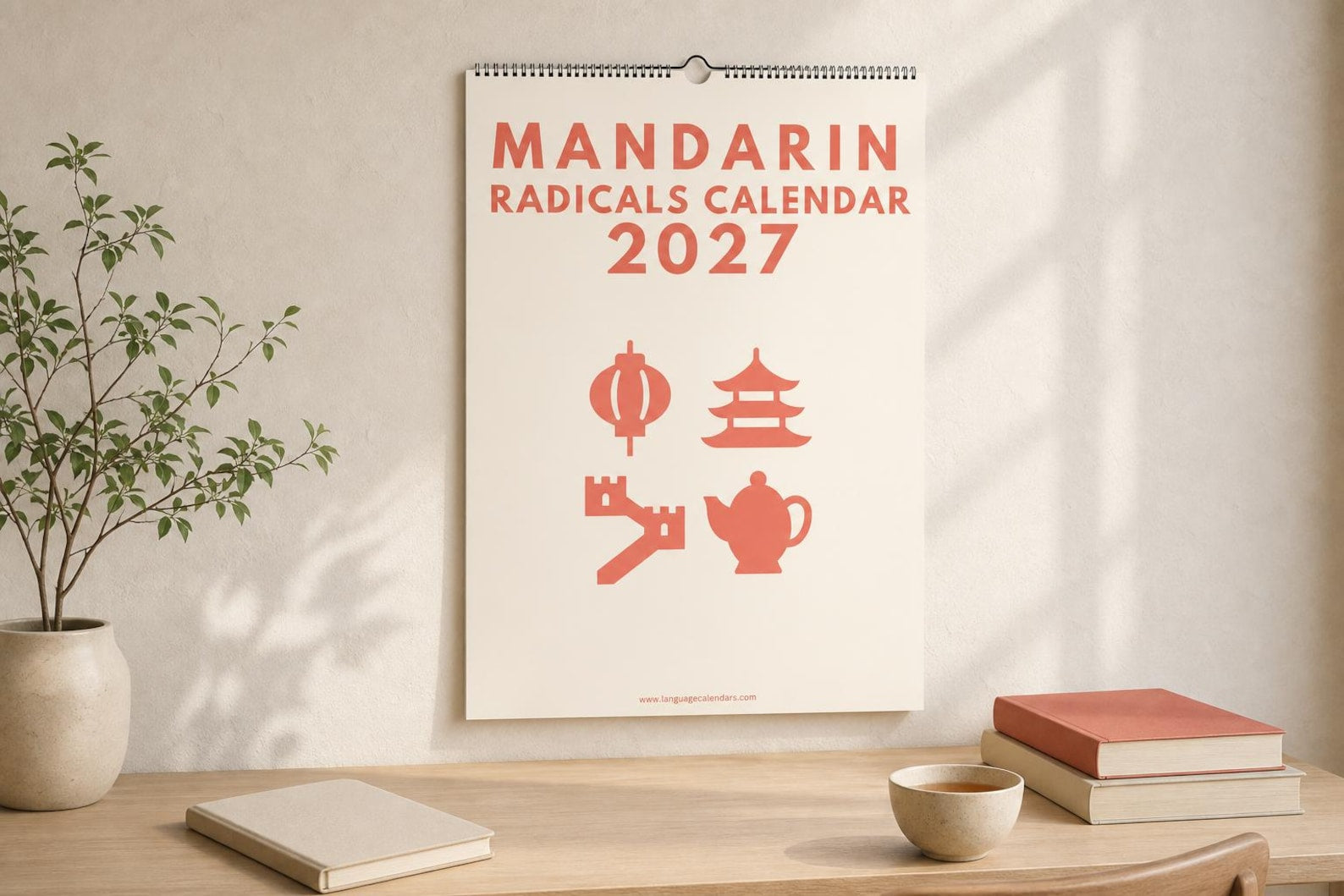 Mandarin Radicals Calendar 2027, 100 Chinese Character Components, A3 Language Learning Wall Calendar, Chinese Study Gift