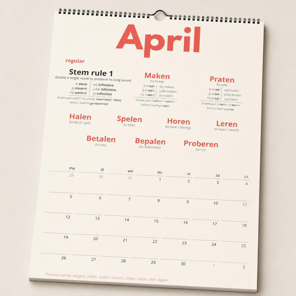 Dutch Verb Calendar 2027 – Learn Dutch, A3 Language Learning Wall Calendar