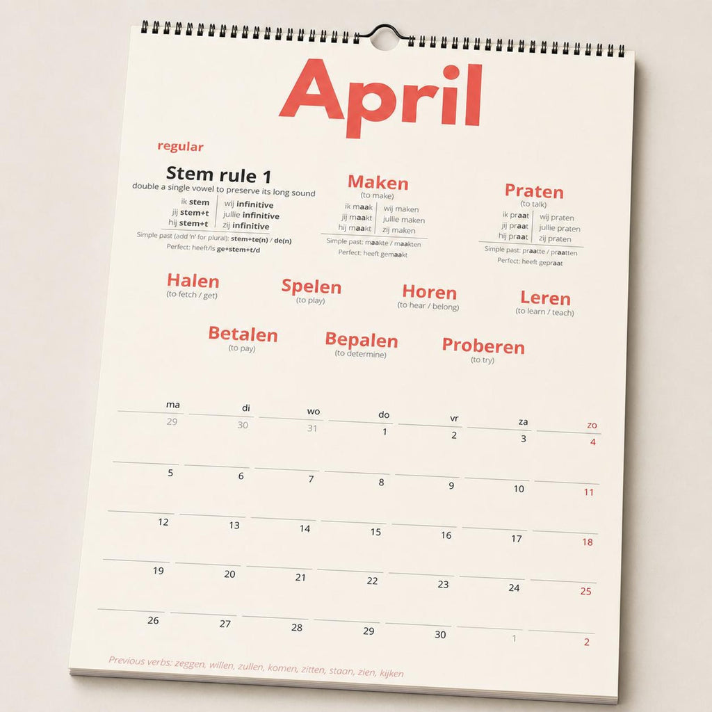 Dutch Verb Calendar 2027 – Learn Dutch, A3 Language Learning Wall Calendar