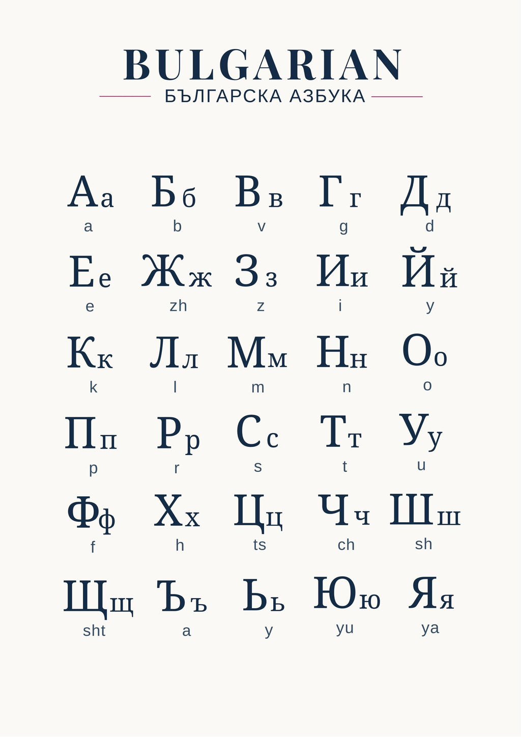 Bulgarian Alphabet Poster | Cyrillic Chart | Learn Bulgarian Letters | Minimalist Language Print | Study Guide | Wall Art