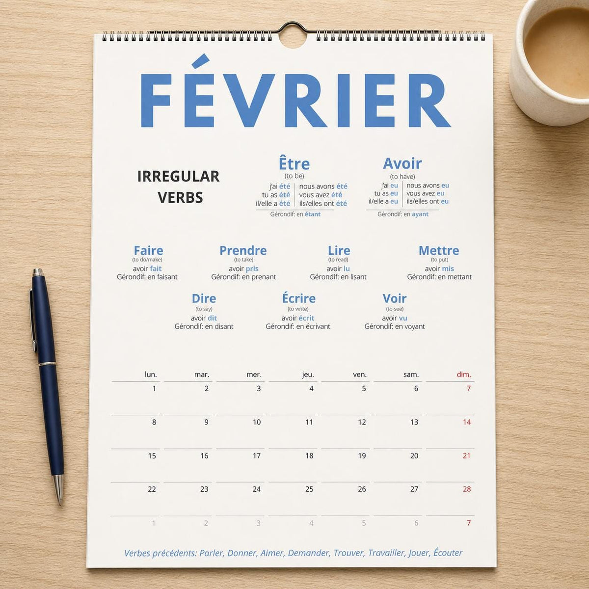 French Passé Composé Calendar