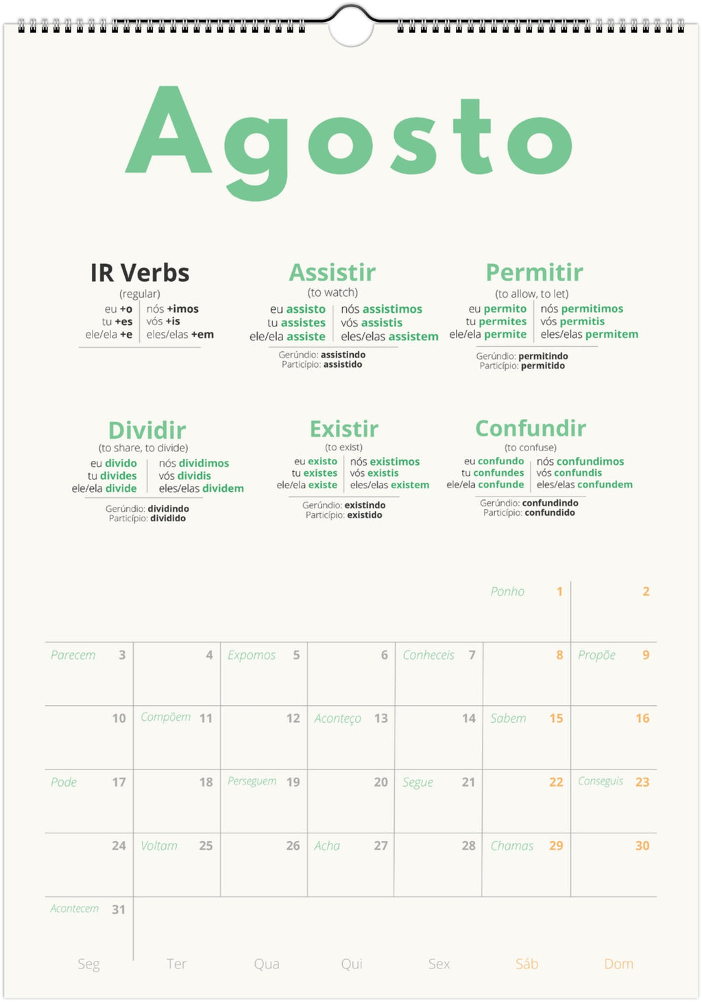 Portuguese Verb Calendar 2026