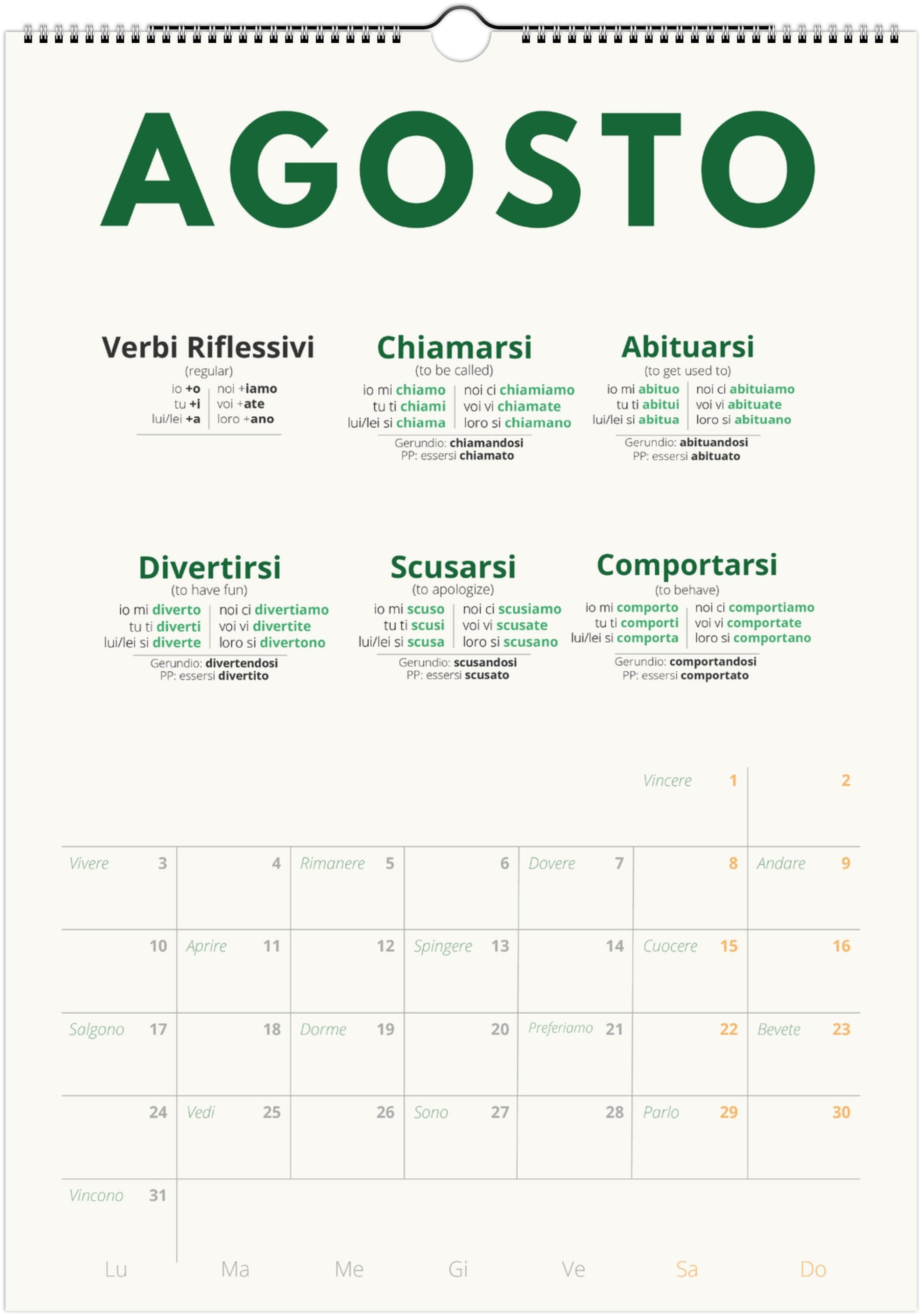 Italian Verb Calendar 2026