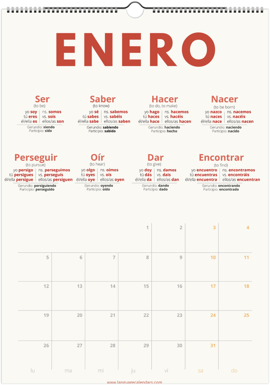 Spanish Verb Calendar 2026