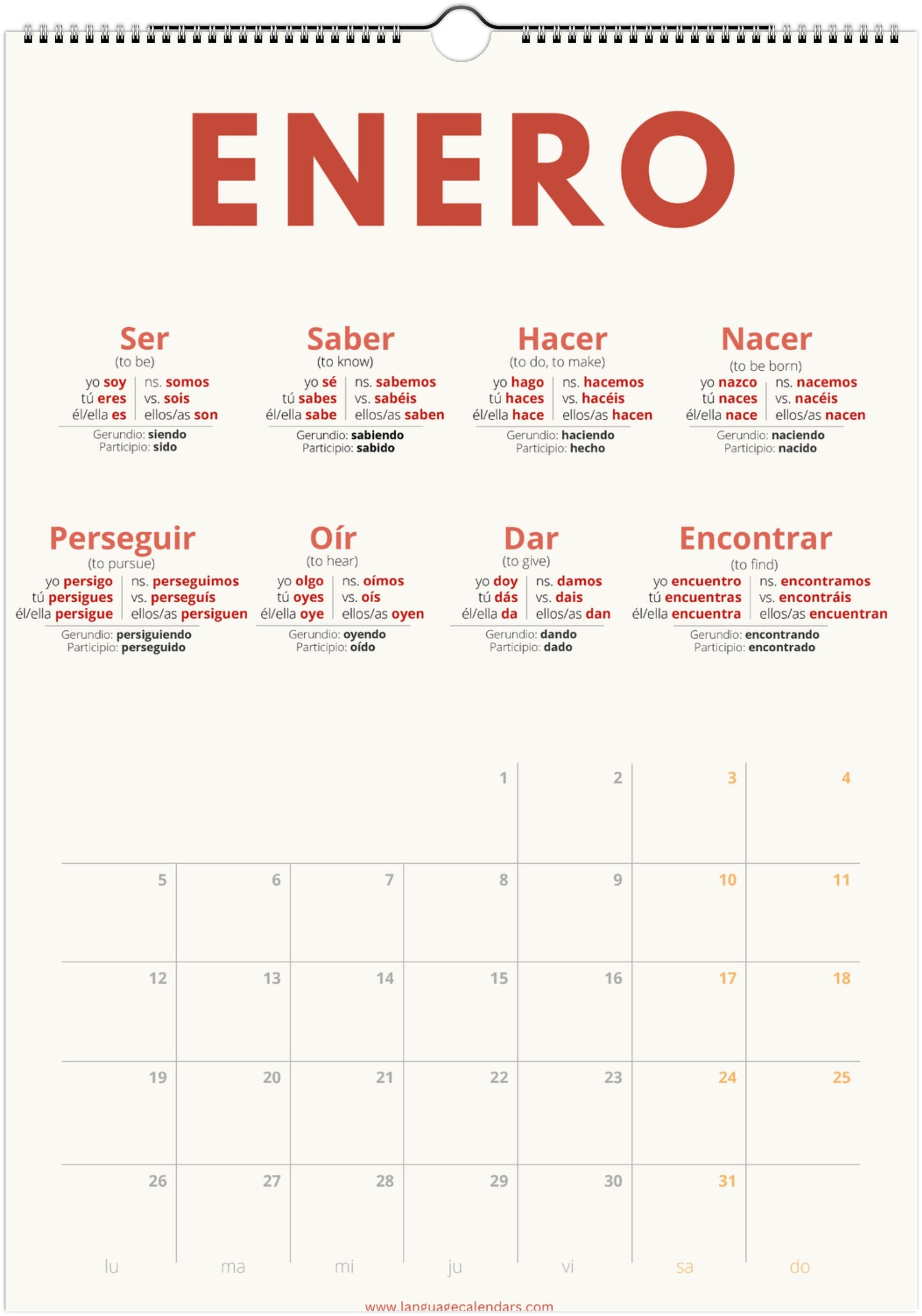 Spanish Verb Calendar 2026