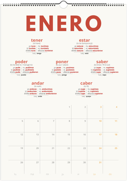 Spanish Preterite Verb Calendar 2026