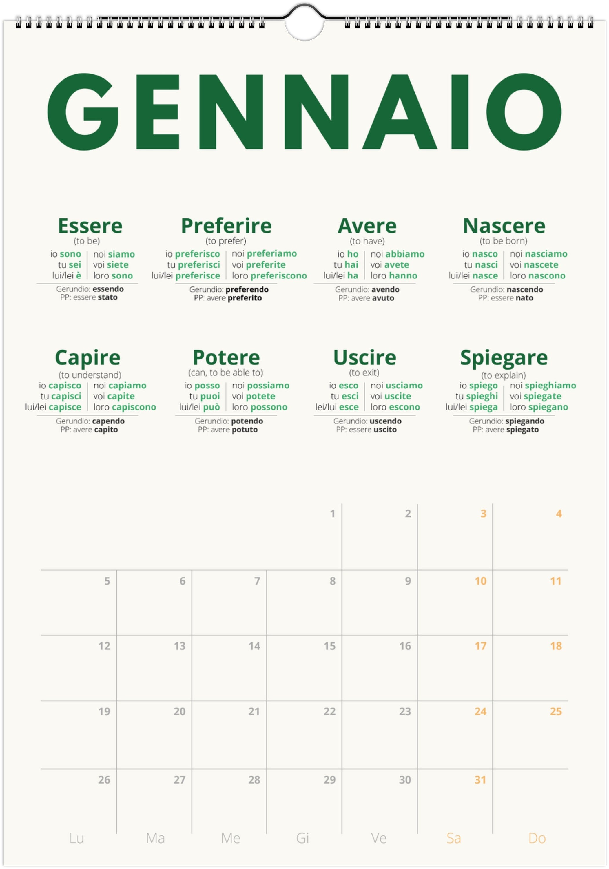 Italian Verb Calendar 2026